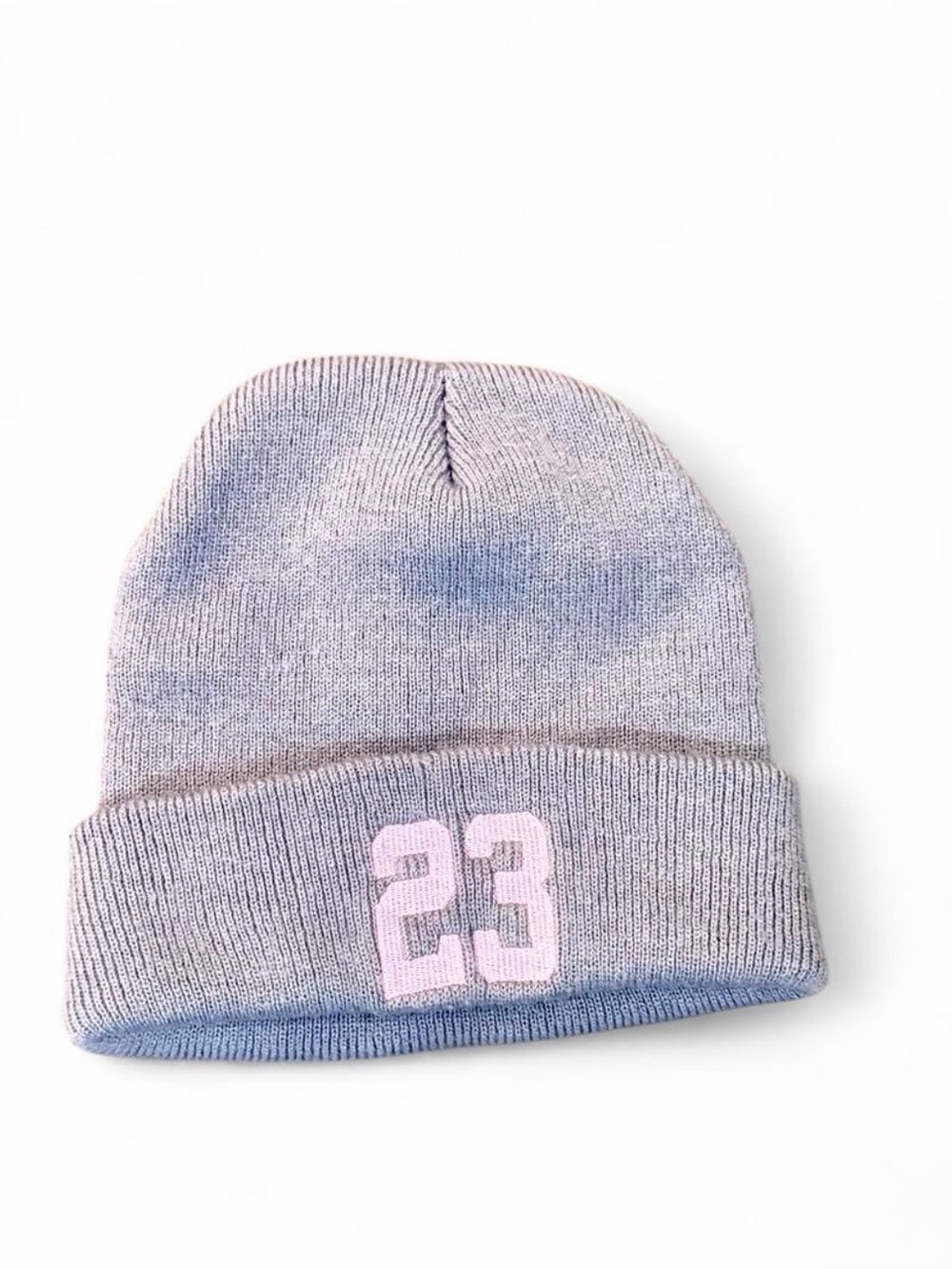 Light Gray Beanie Hat with Pink 23 Embroidered in Front